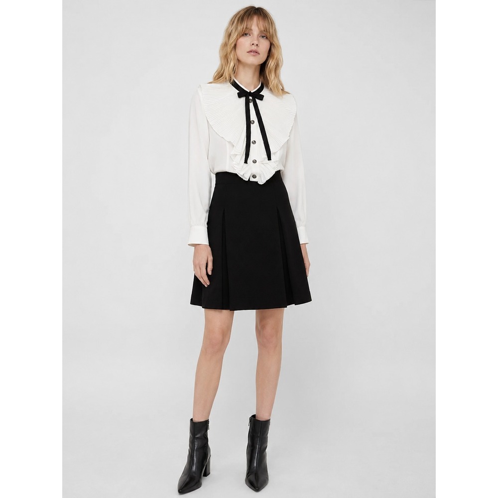 The Kooples Dress Pleated Collar Skirt Shirt Dress Black White Size M Feminine